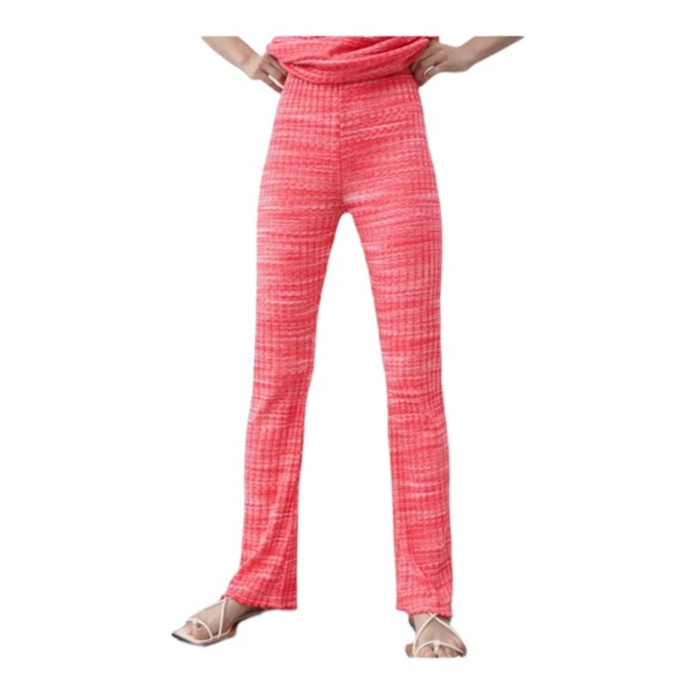 Zara red pink marbled rib textured pull on‎ sweater ribbed knit pants size large
